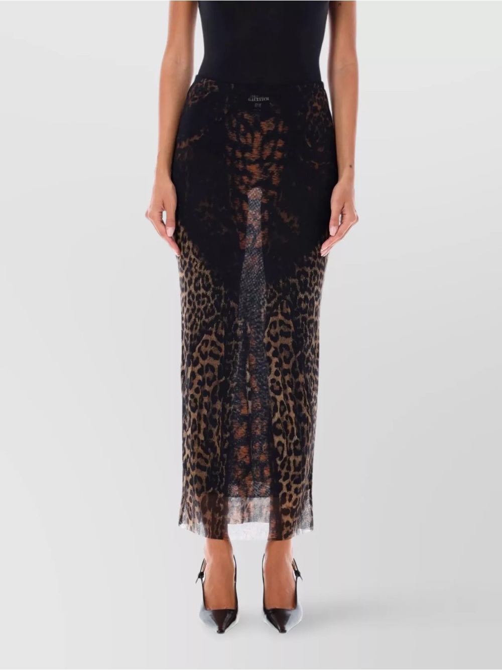 Jean Paul Gaultier Sheer Leopard-Print Maxi Skirt in Black and Brown